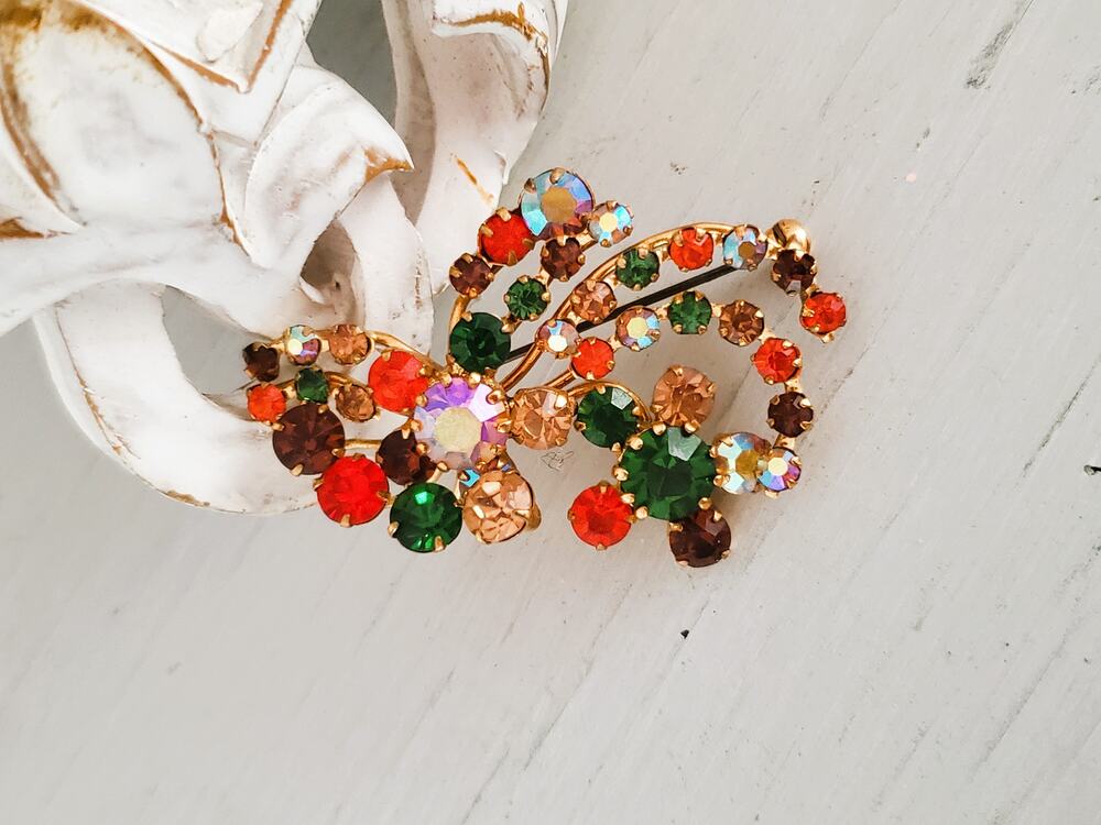 Vintage Austria Multi Color Rhinestone Brooch